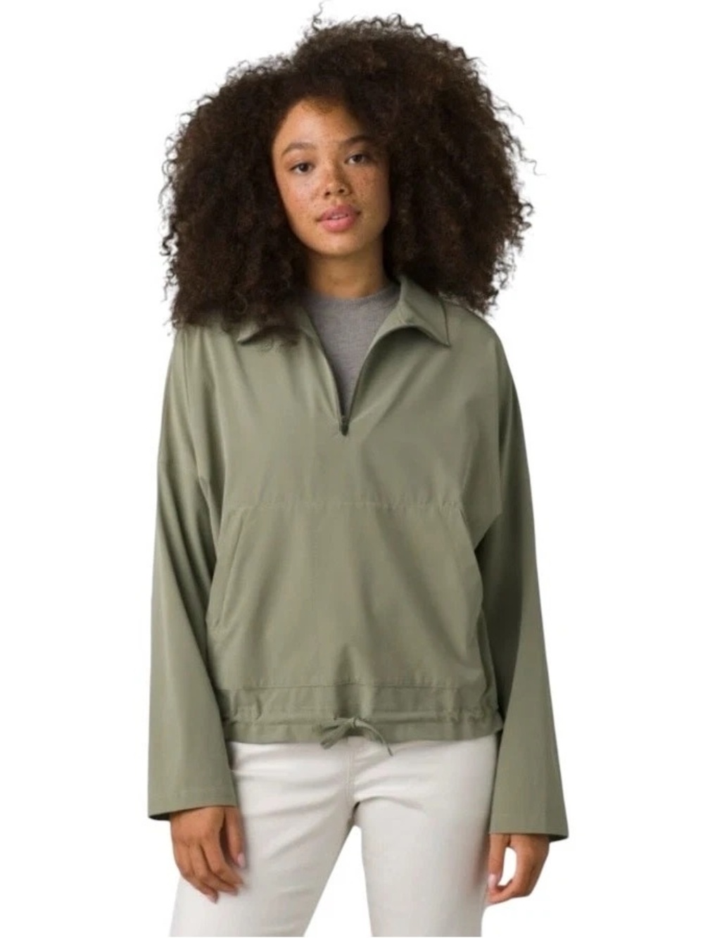 Women’s PrAna Railay pullover lightweight jacket medium olive green
